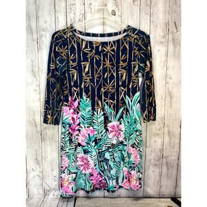 Lilly Pulitzer Navy and Gold Bamboo Print Midi Dress